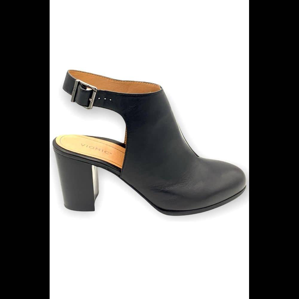 Vionic Leather Ankle Strap Shooties Lacey Black - Medium Shoe Width